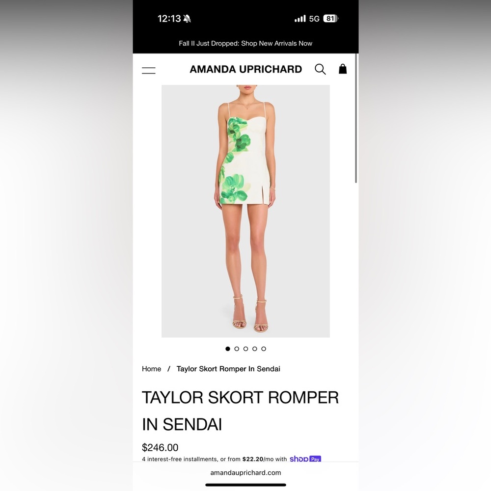 Amanda Uprichard White Romper with Green Floral Accents